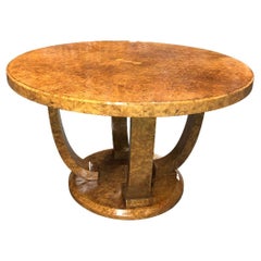 Restored Art Deco Jules Leleu Round Oak Burled Wood Table