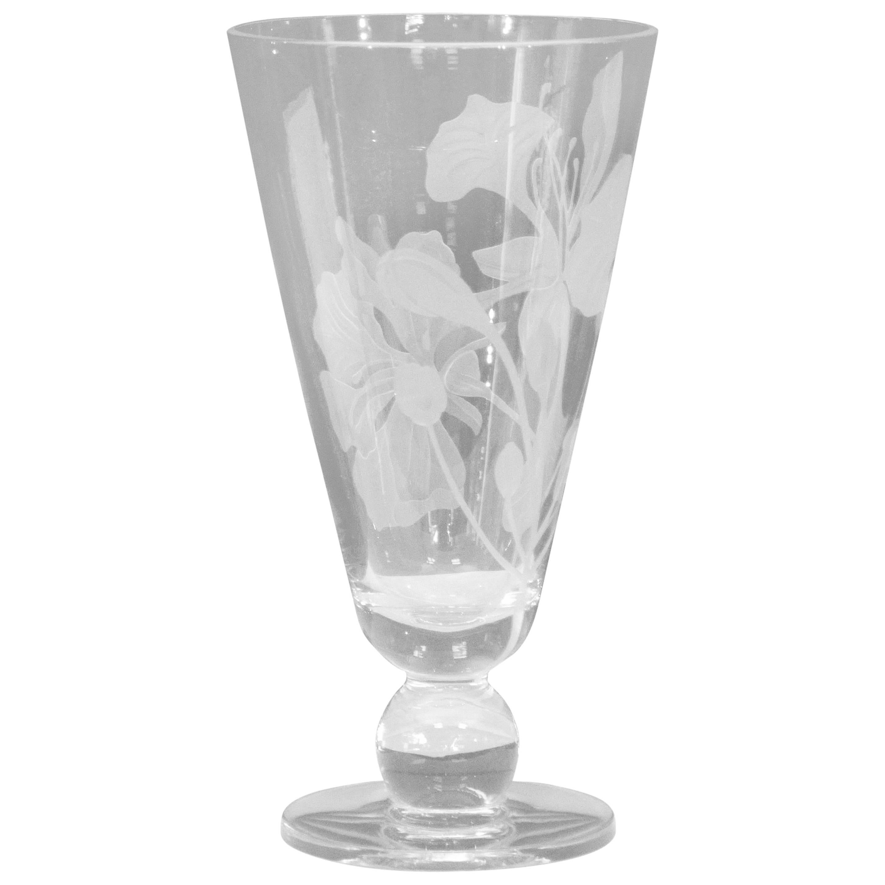 Etched Glass Vase Signed Dorothy Thorpe