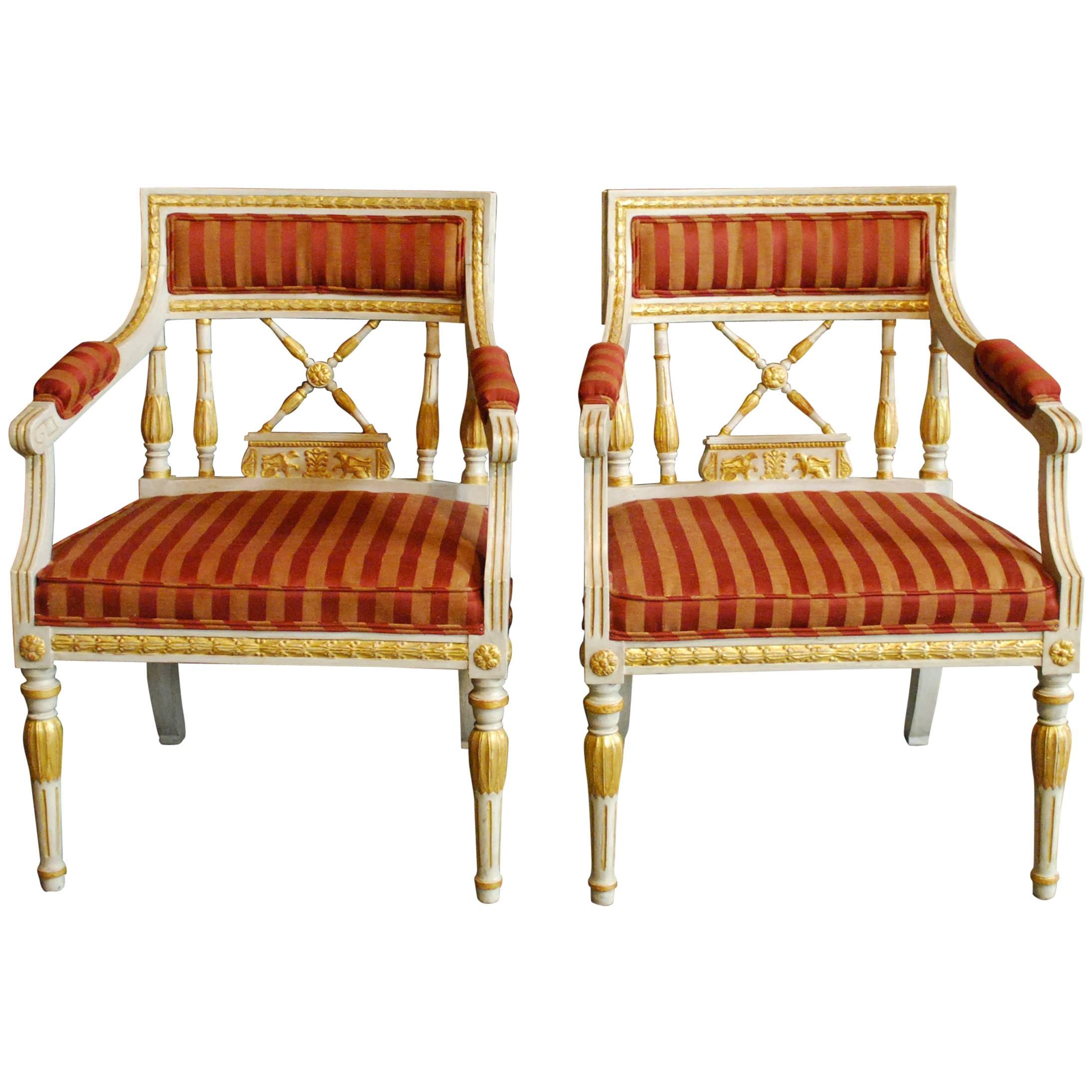 Fine Pair of Gustavian Style Armchairs in Silk