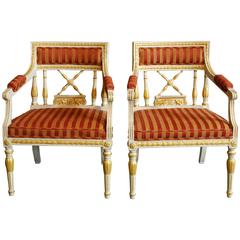 Fine Pair of Gustavian Style Armchairs in Silk 11