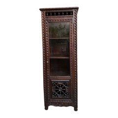 Antique French Bookcase Cabinet Brittany Breton PETITE Carved Oak Ship Spindle