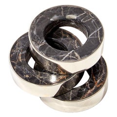 Rond de serviette Salta et porte-cartes Salta, argent Alpaga et pierre naturelle Onyx noir