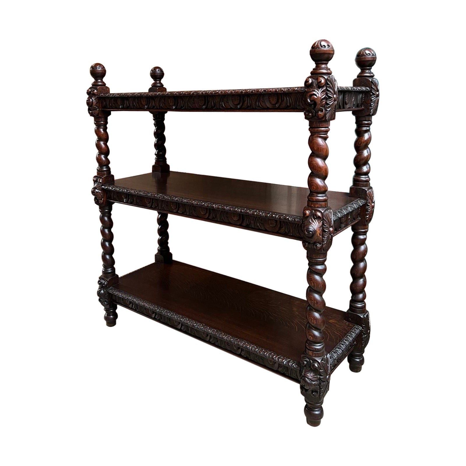 Antiquity English Server Sideboard Barley Twist Carved Oak Renaissance Dumbwaiter