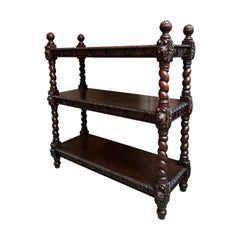 Antique English Server Sideboard Barley Twist Carved Oak Renaissance Dumbwaiter