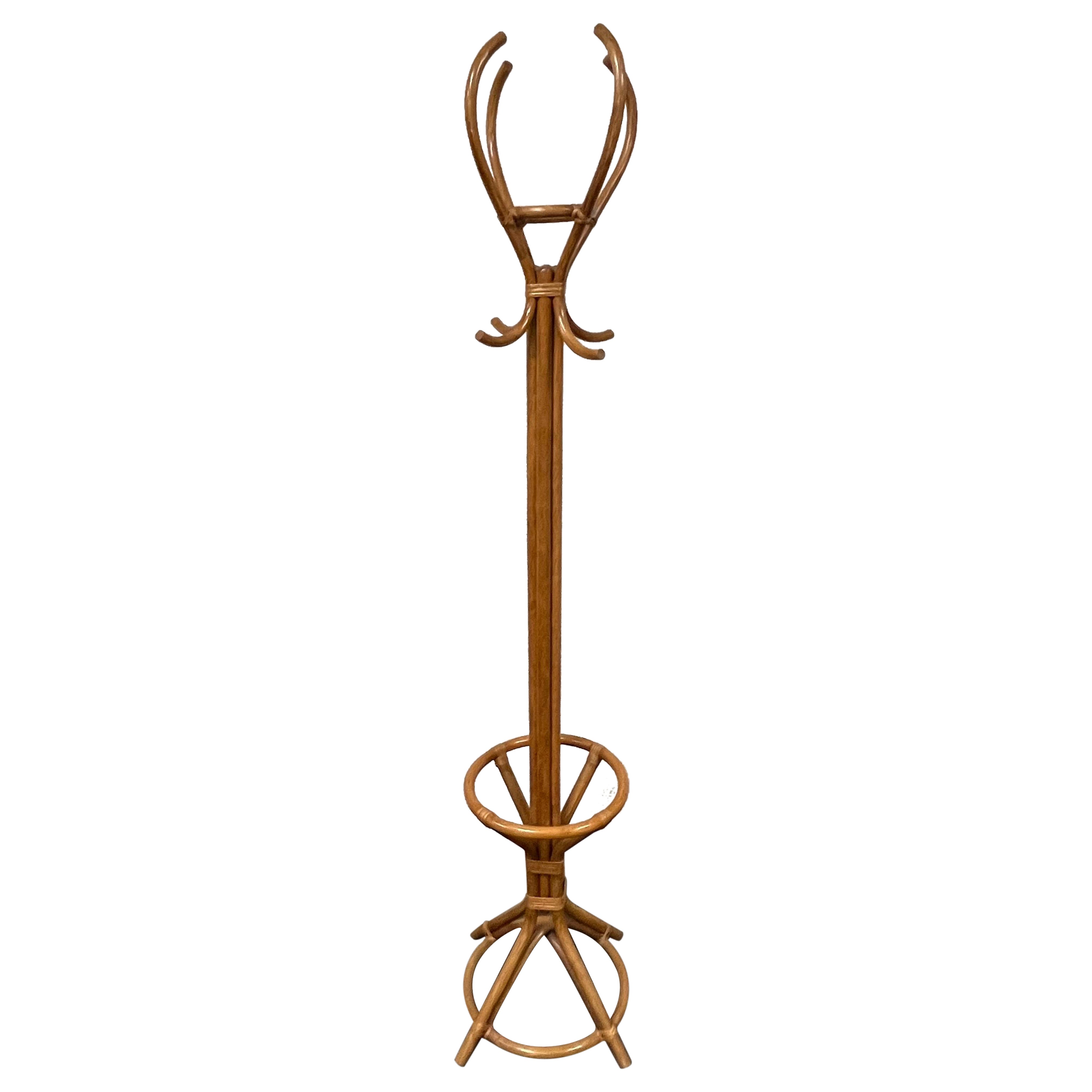 Mid Century Bamboo Rattan Coat Stand