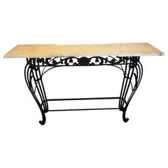 Antique French Console/Centralino in ferro a spirale con piano in marmo di Carrara