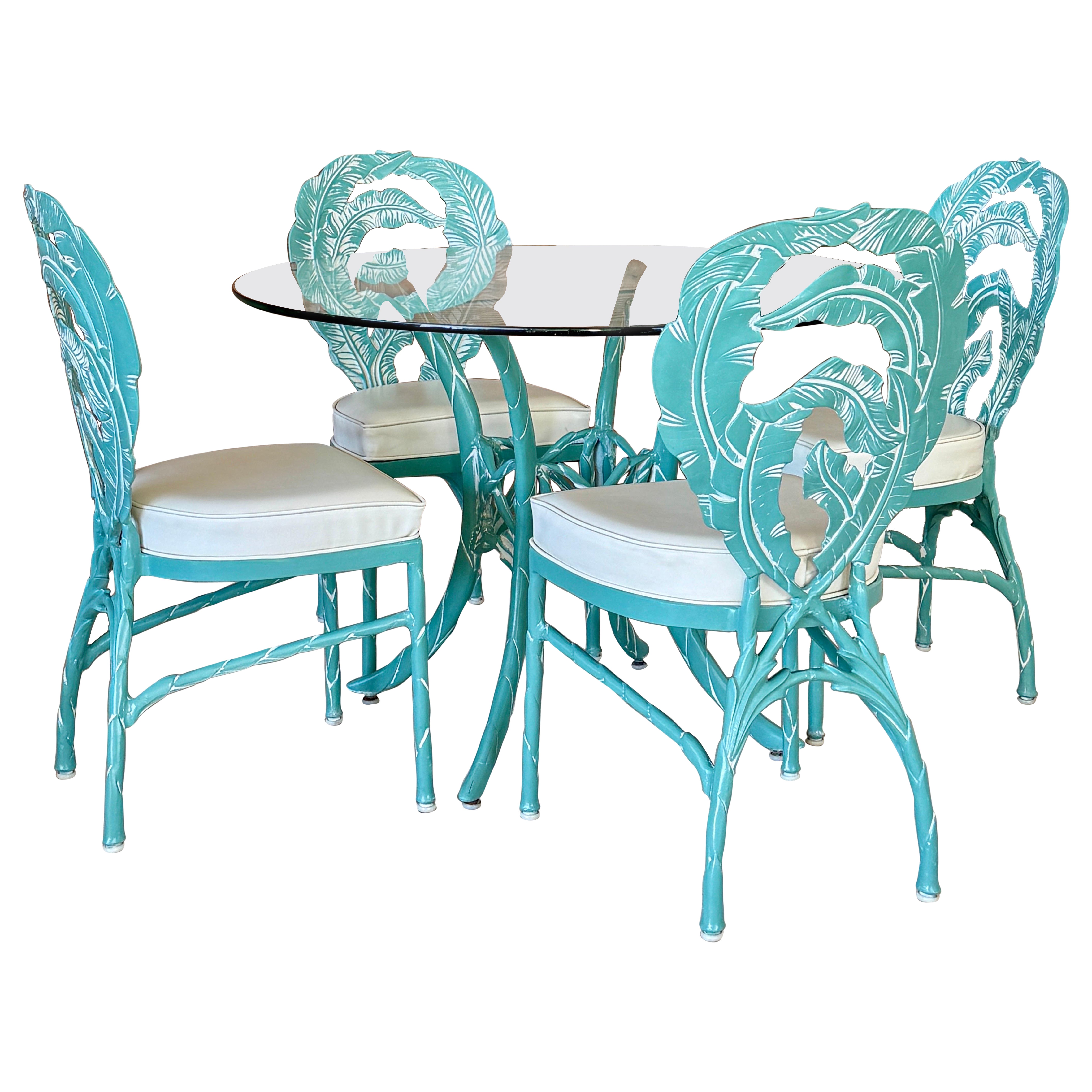 Mid-20th Century Coastal Regency Sculptural Palm Leaf Outdoor Dining Table and C