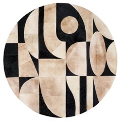 Black and Cream Postmodern Round Customizable Rug Medium