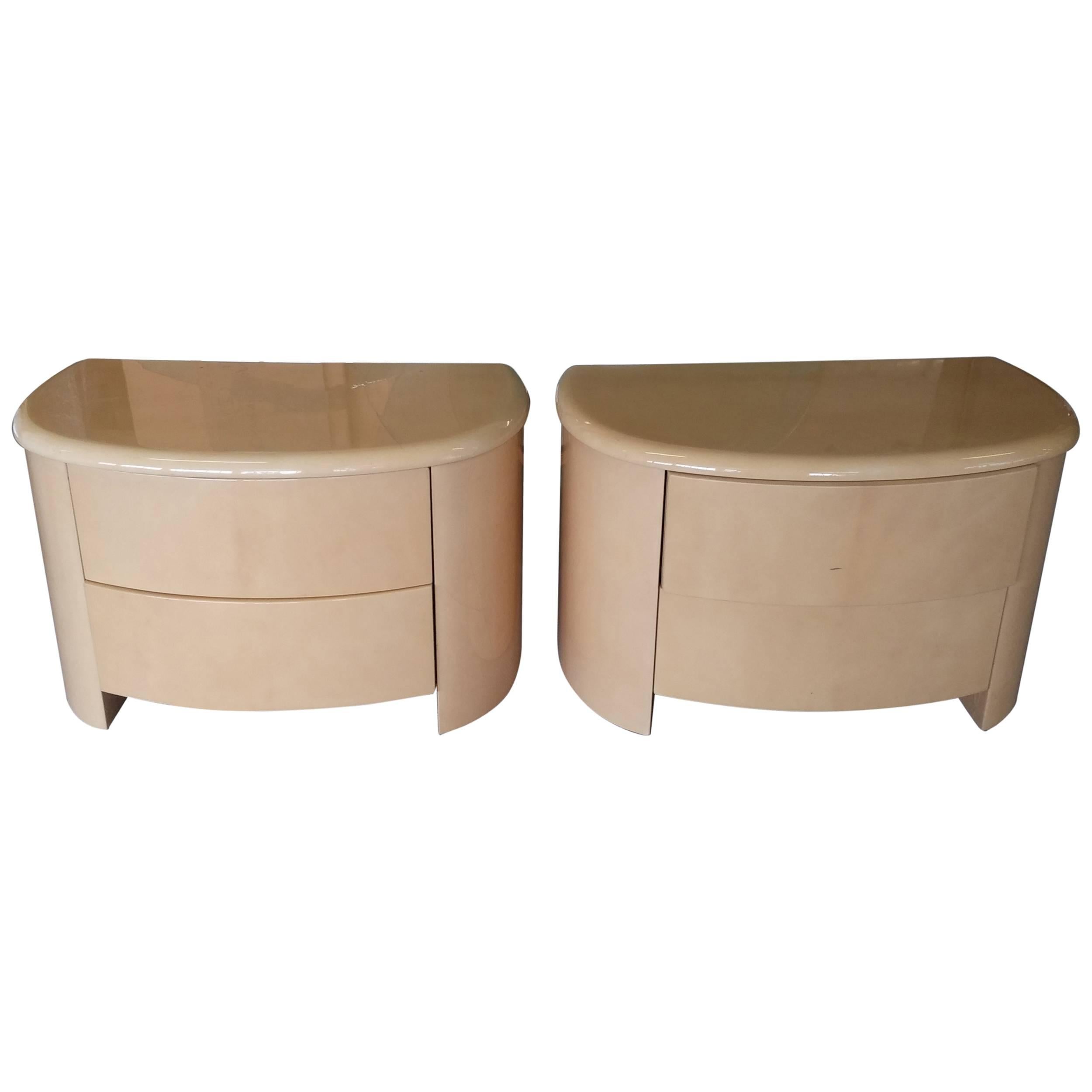 Pair of Night Tables by Tura, Natural Goatskin For Sale