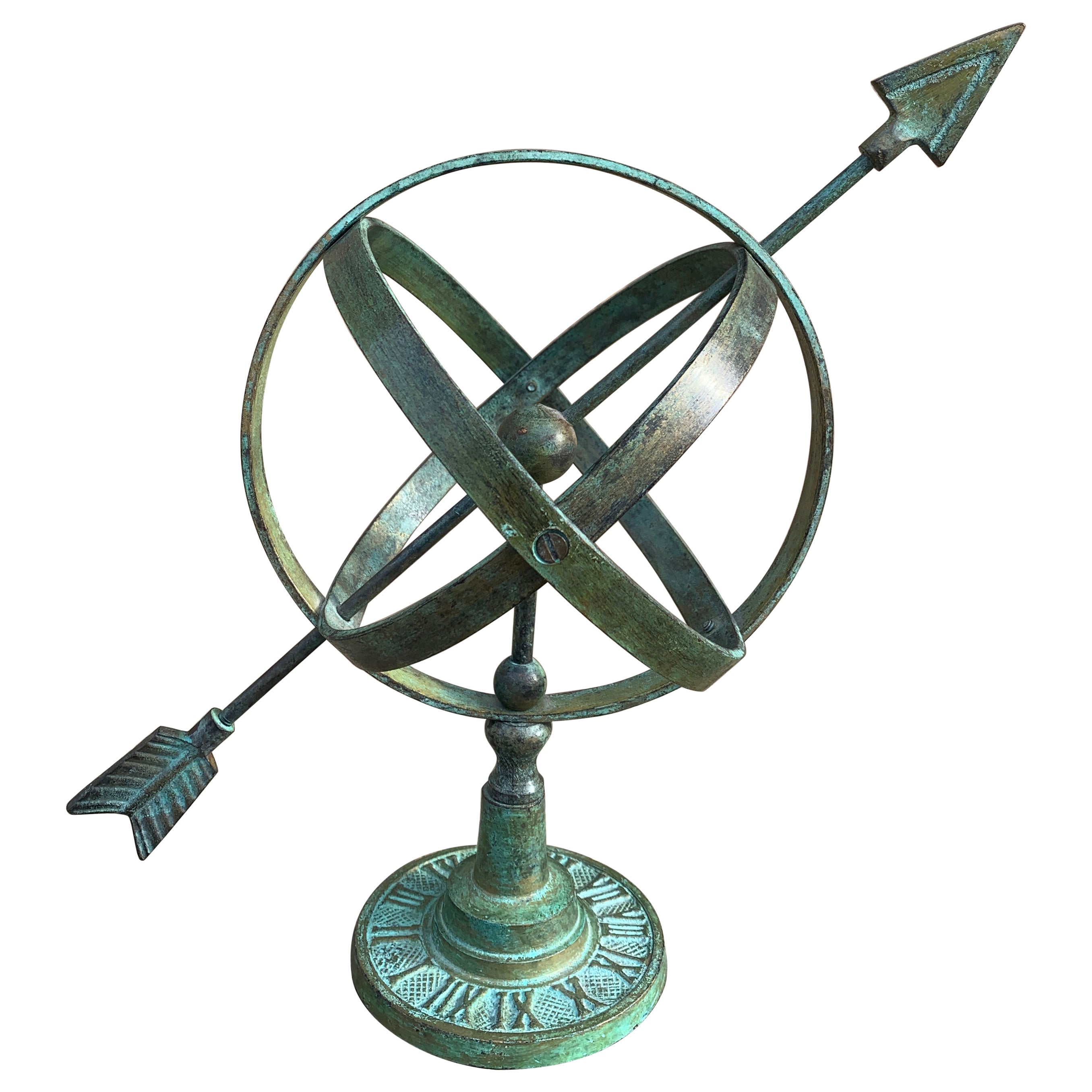 Vintage English Land Messing Verdigris Garten Armillar Sonnenuhr im Angebot