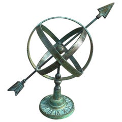 Vintage English Country Brass Verdigris Garden Armillary Sundial