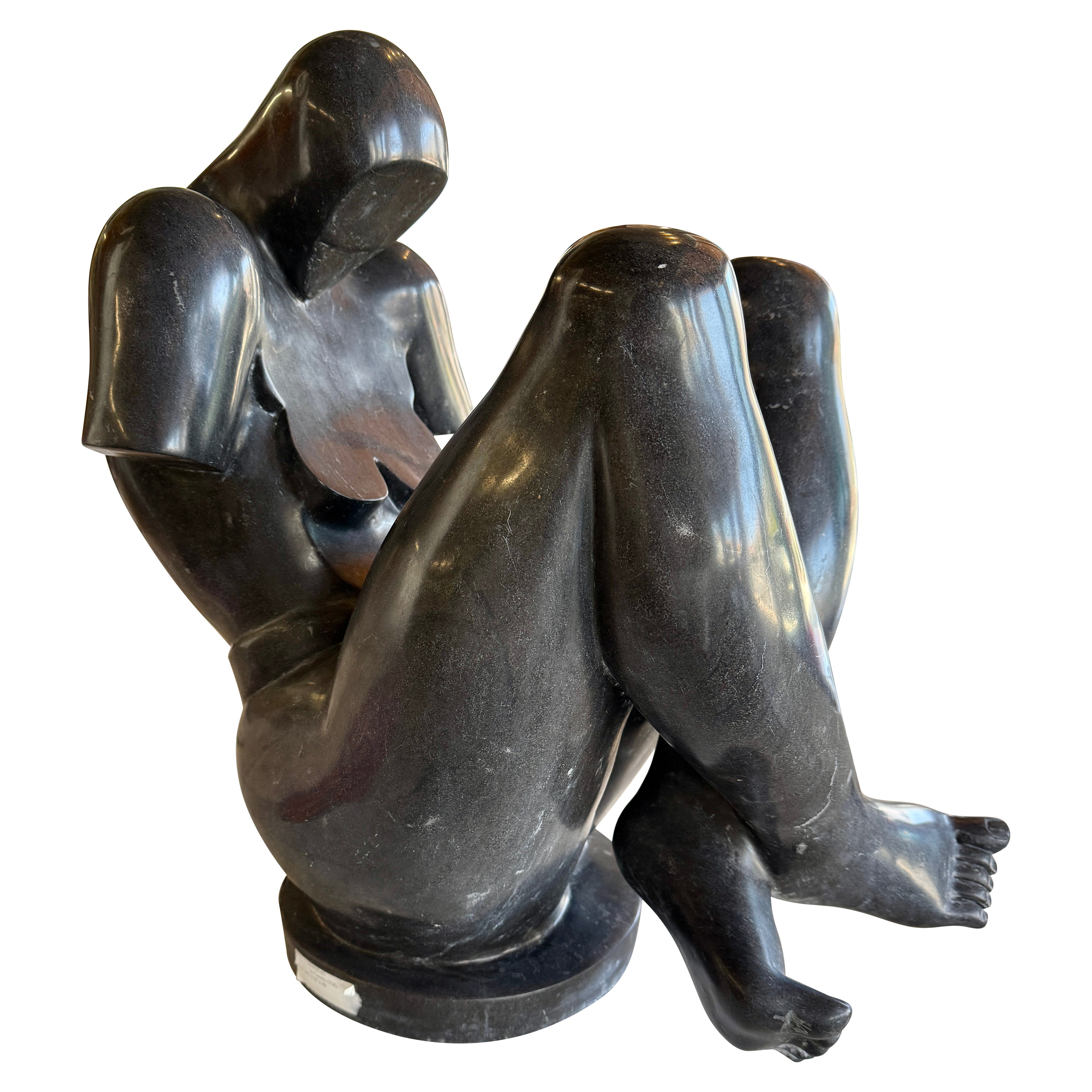 Large Black Marble Cubist Sculpture Nude Woman