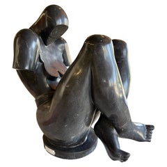 Large Black Marble Cubist Sculpture Nude Woman