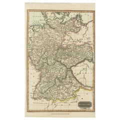 Antike Karte von Deutschland um 1830 von Thomas Kelly - Handkolorierter Kupferstich
