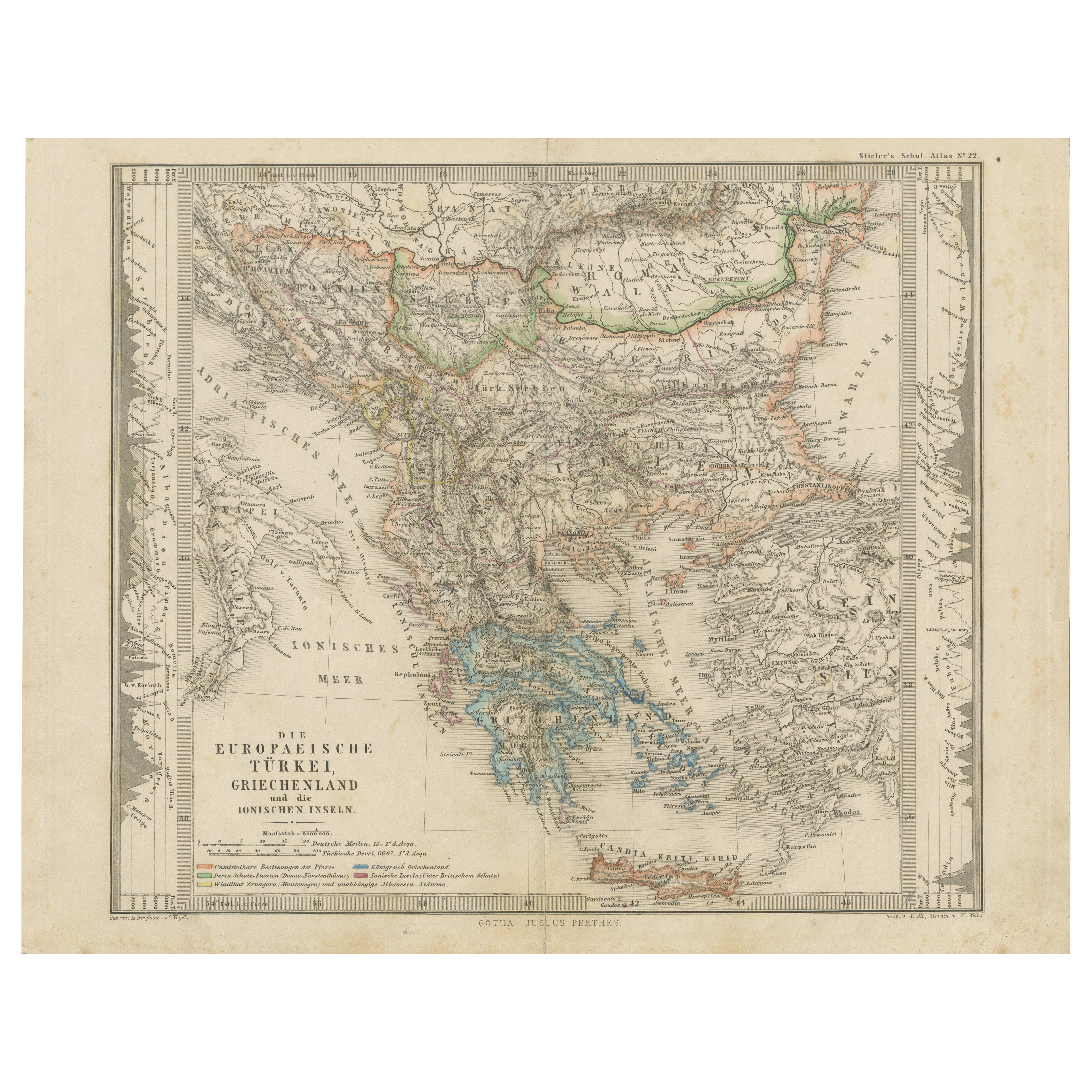 Small Antique Map of the European Turkey, Greece & Ionian Islands – c.1860