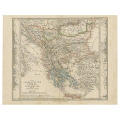 Small Antique Map of the European Turkey, Greece & Ionian Islands – c.1860