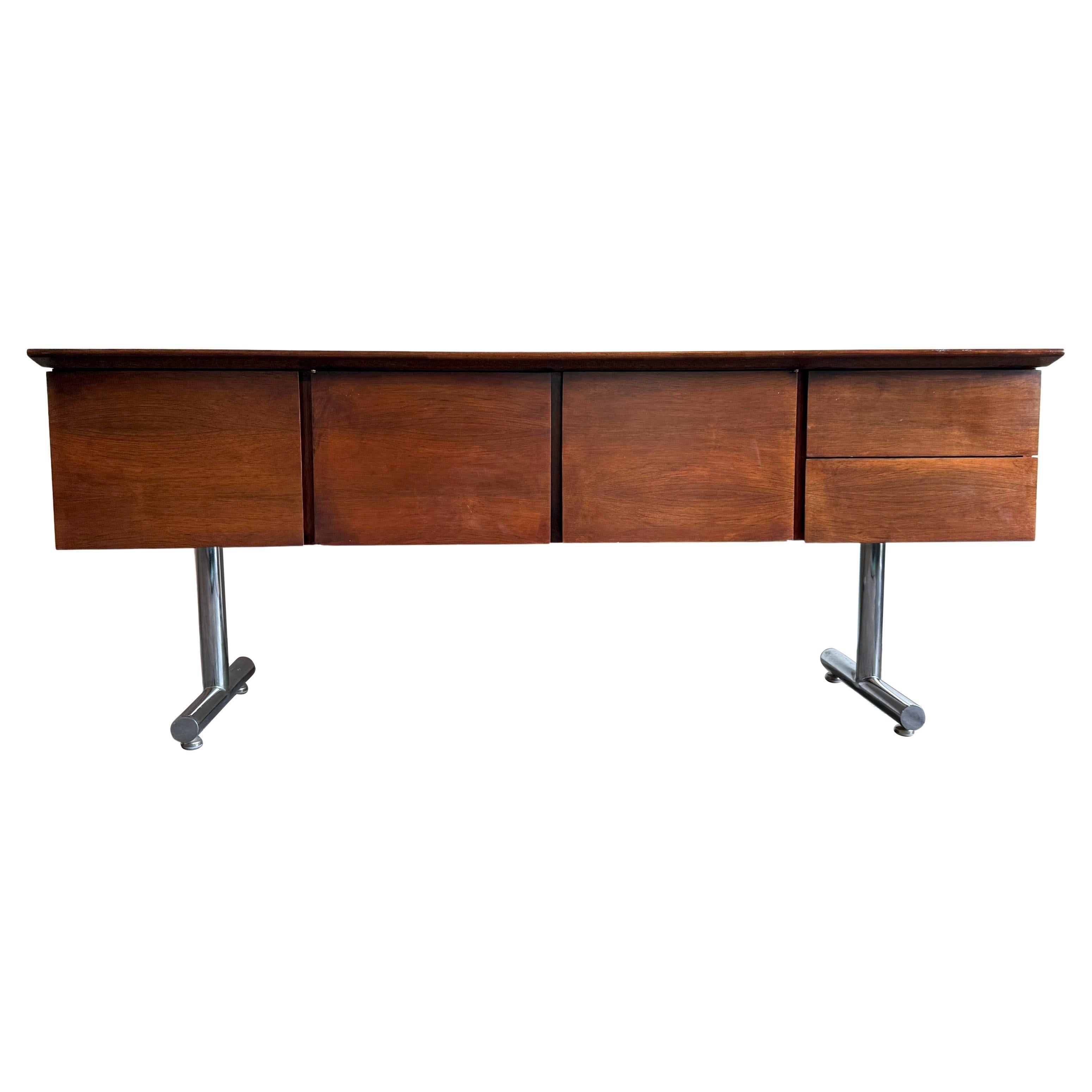 Mid century rosewood and chrome floating credenza 2 door 3 drawer