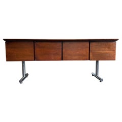 Crédence flottante du milieu du siècle dernier en bois de rose et chrome, 2 portes 3 tiroirs