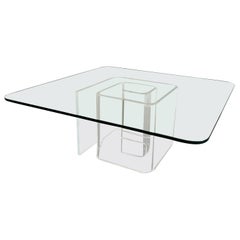 Tavolino da caffè post moderno in lucite con piano in vetro a spirale di lumaca