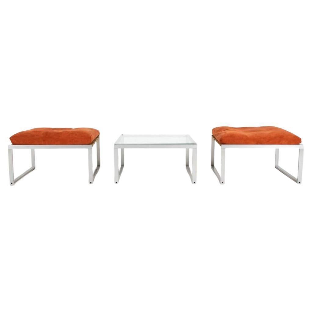 Rare aluminum and suede danish Stool and table set by Jørgen Høj