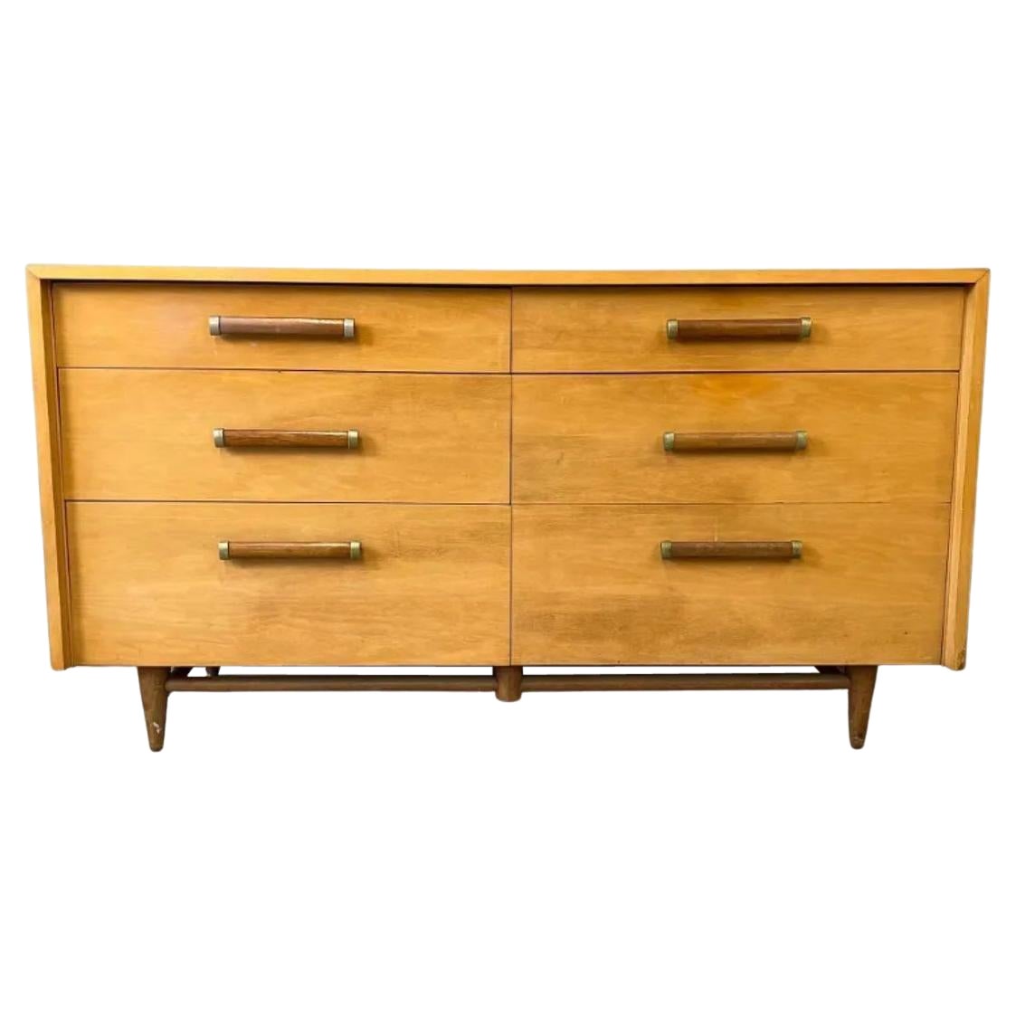 Mid-Century Modern American of Martinsville 6 Drawer Low Dresser Blonde Maple