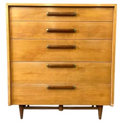 Vintage Mid-Century Modern American of Martinsville 5 Drawer Tall Dresser Blonde Maple