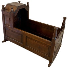 Antique William and Mary Quality Oak Panelled Rocking Crib