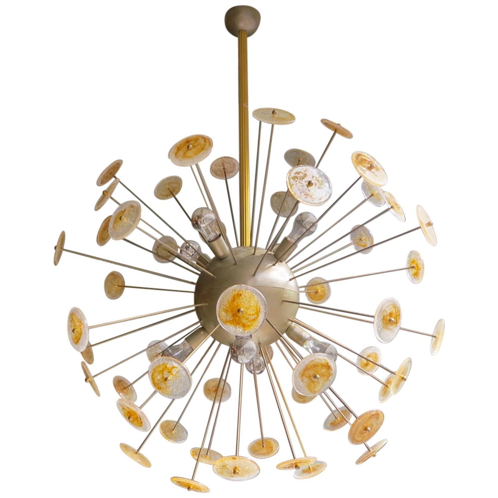 Large Murano Glass and Brass Italian Sputnik Chandelier