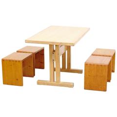 Charlotte Perriand Table and Stools for Les Arcs 1