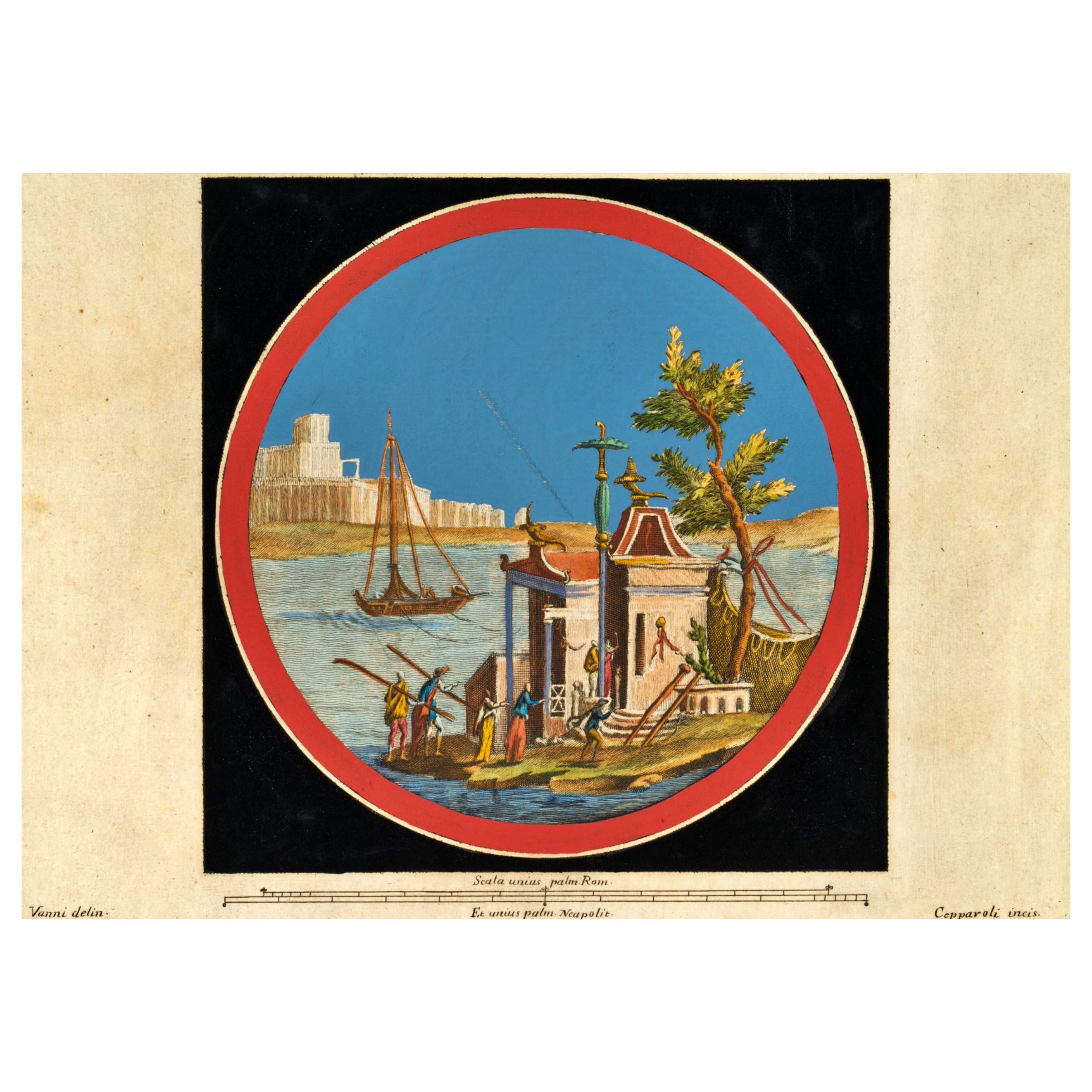 F. CEPPARULI (*1750) d'après VANNI (*1750), Temple sur une île dans l'eau en vente