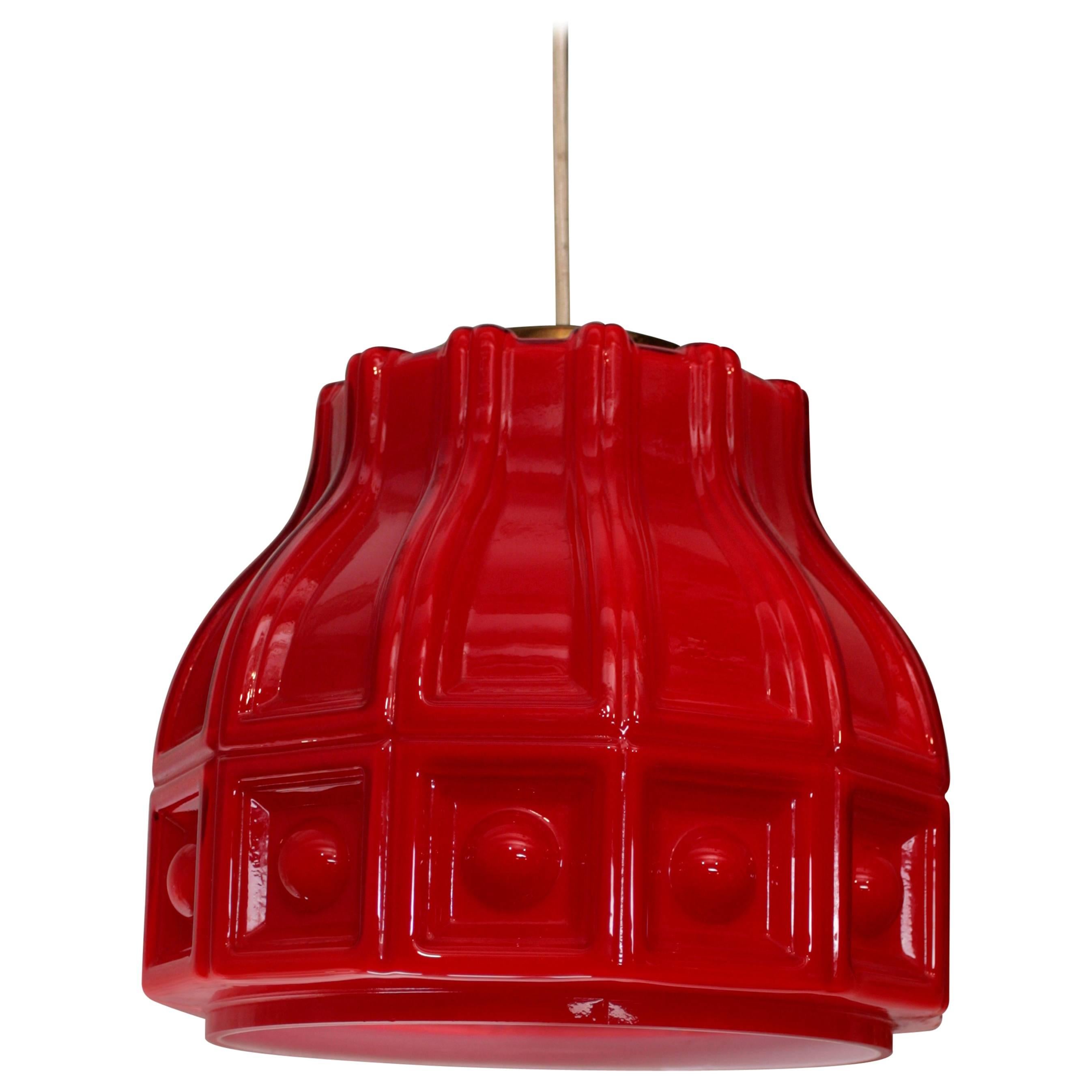 Pendant Lamp in Red Glass by Helena Tynell, Sweden 1960s