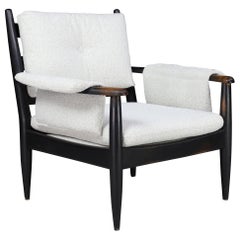 Mid-Century French Armchair in Patinated Oak and Bouclé Upholstery, 1960s