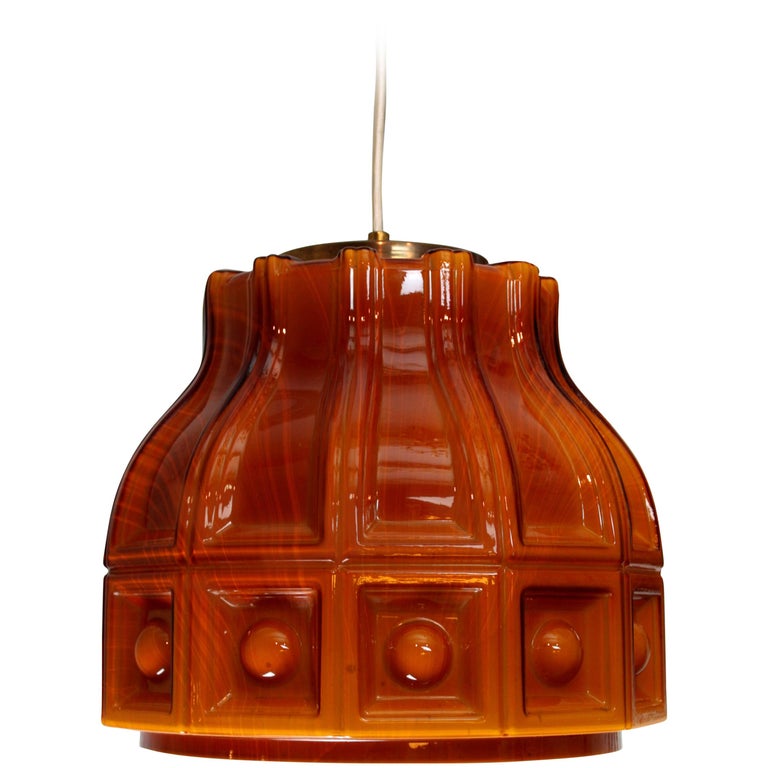 Pendant Lamp in Amber Glass by Helena Tynell, Sweden 1960s For Sale