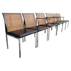 Set of 6 Mid century Paul McCobb for Lane Chrome Black Cane Back Dining Chairs