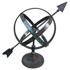 Vintage English Country Iron Verdigris Garden Armillary Sundial