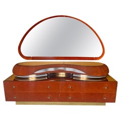 3-Piece Italian Modern Mirrored Top Lighted Suede Dresser & Mirror by Verardo