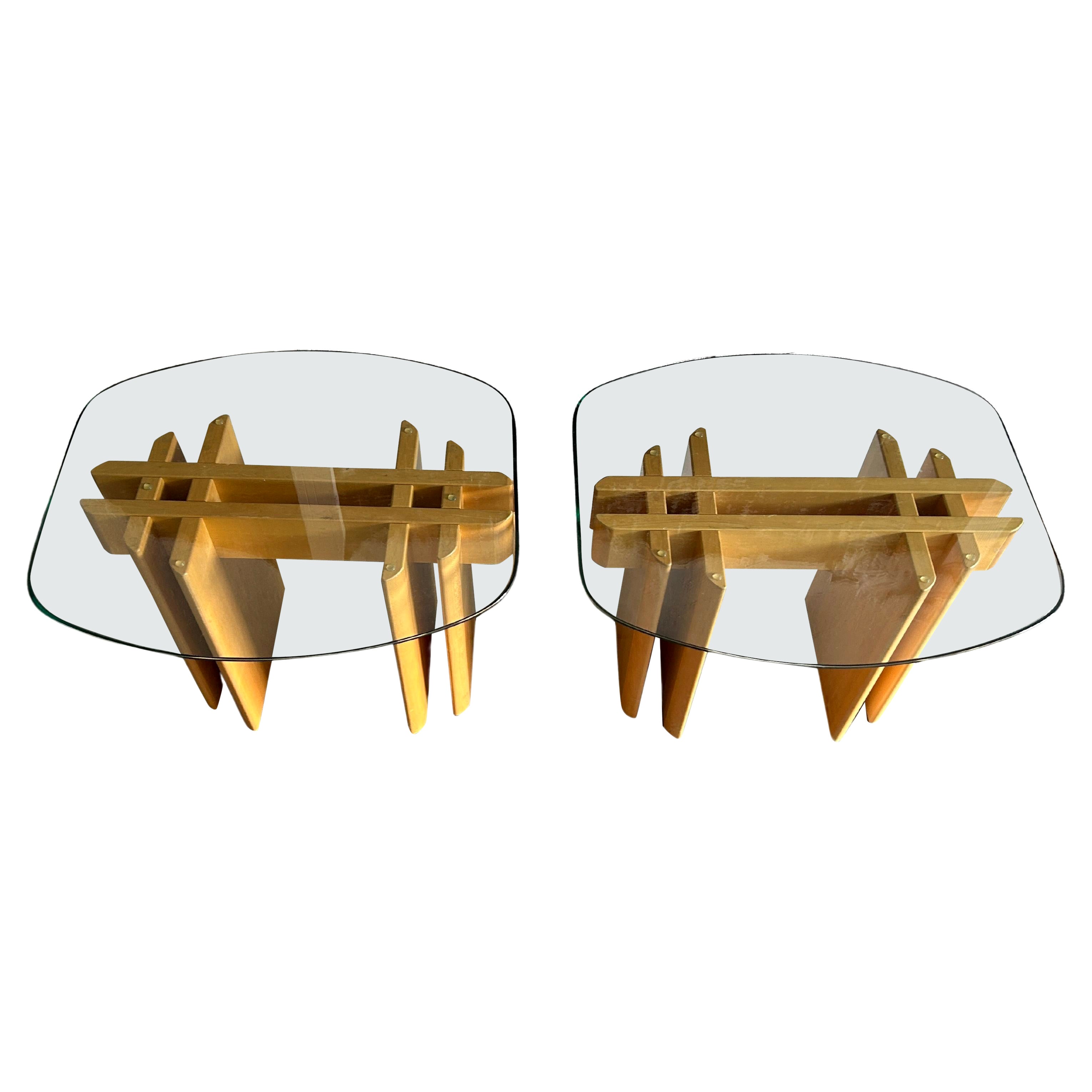 Pair of Table Gustav Gaarde birch and glass end tables