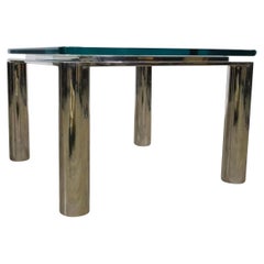 Mesa auxiliar cuadrada de cristal y tubo cromado Mid Century Modern