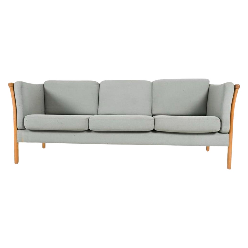 Midcentury Danish Modern Beautiful gray cloth 3 Seat Sofa Birch Frame and Legs