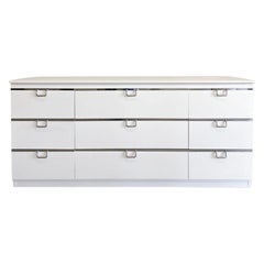Mid Century Modern Lane Crédence 9 tiroirs laqué blanc Poignées chromées