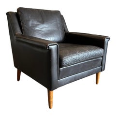 Danish Modern Svend Skipper low back dark brown Leather Lounge Chair