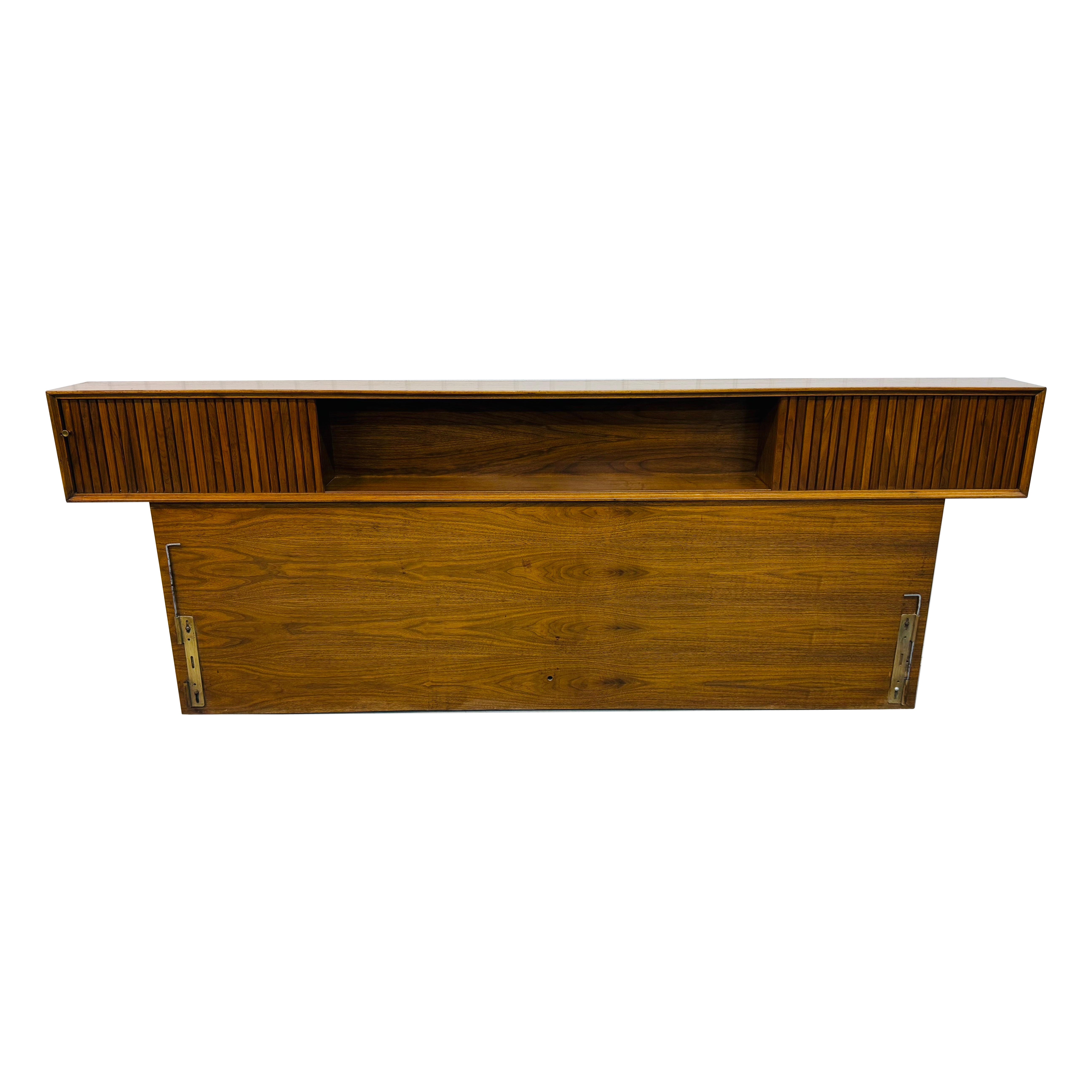 Mid-Century Modern King Size Tambour Walnut Headboard