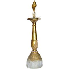 18th Century Decorated Gold Leaf Distressed Candlestick on Selenite Base