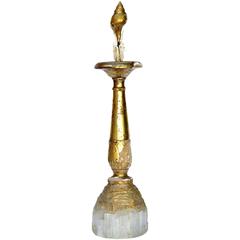 18th Century Decorated Gold Leaf Distressed Candlestick on Selenite Base