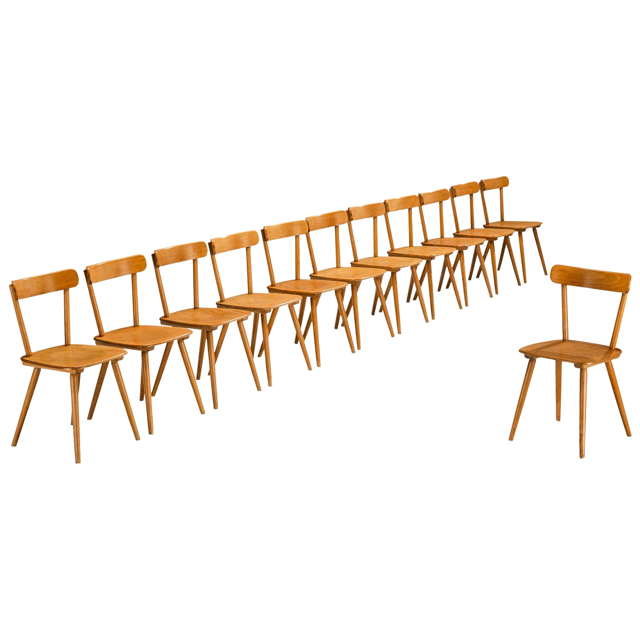 Large Set of Mid-Century Modern Dining Chairs in Blonde Wood