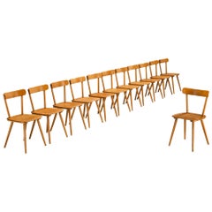 Large Set of Mid-Century Modern Dining Chairs in Blonde Wood
