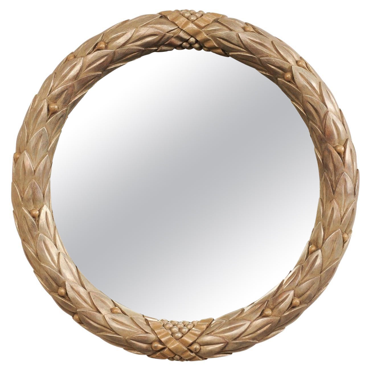 Garland-Carved Venetian Style Round Mirror