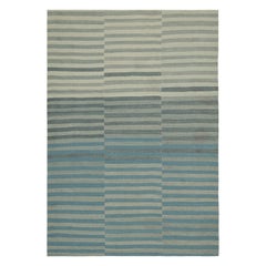Rug & Kilim's Contemporary Kilim mit blauen und grauen Strukturstreifen
