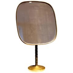Josef Frank Large Table Mirror in Brass and Leather