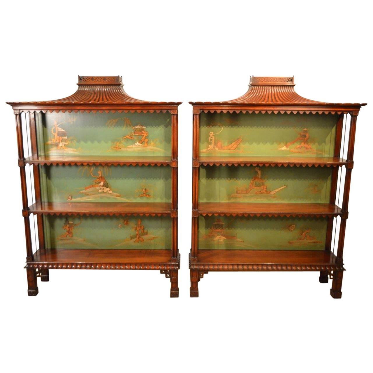 Superb Decorative Pair of Chinese Chippendale Open Bookcases